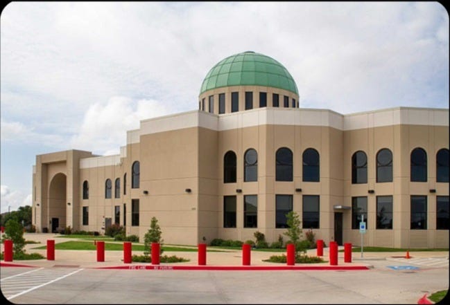 Plans for a large Islamic development based around Mosques such as this one north of Dallas have alarmed Texas Governor Greg Abbott. Plans for a large Islamic development based around Mosques such as this one north of Dallas have alarmed Texas Governor Greg Abbott.