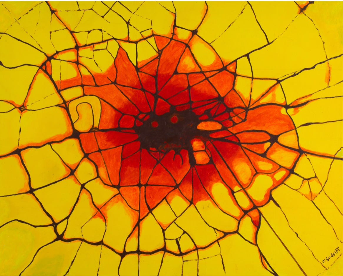 Painting of London mapping showing air pollution in red Painting of London mapping showing air pollution in red