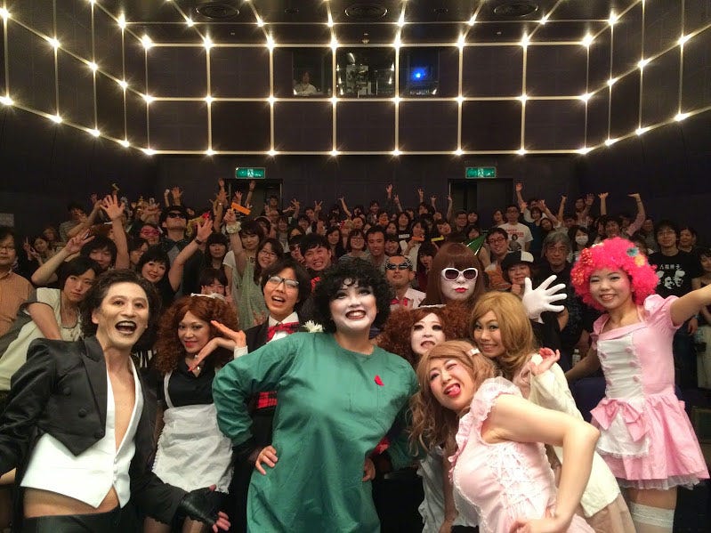 Over at the Frankenstein place: Members of Japan's oldest shadowcasting group, Lip's, pose with the audience at last year's 'Rocky Horror Picture Show.' | KAZUAKI NAGATA Over at the Frankenstein place: Members of Japan's oldest shadowcasting group, Lip's, pose with the audience at last year's 'Rocky Horror Picture Show.' | KAZUAKI NAGATA