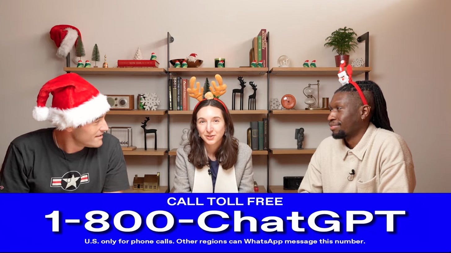 A screenshot from OpenAI stream, that says 1-800-CHATGPT.