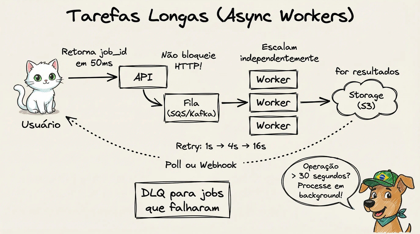 Diagrama mostrando como processar tarefas longas com workers assíncronos