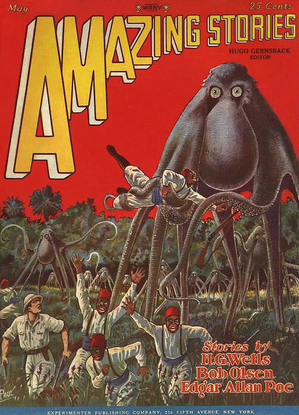 Comic book cover with giant walking octopus attack