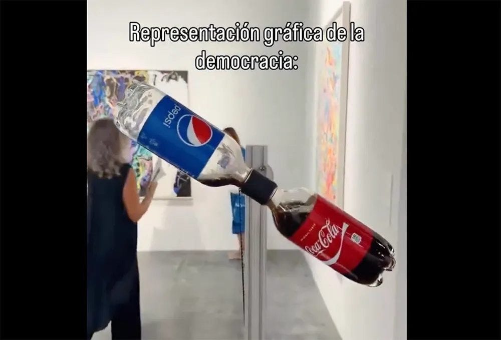 May be an image of text that says 'Representación nta gráfica de la democracia: dem sdaa Cca-Cola'