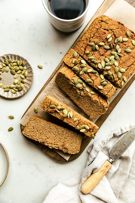 Spice cake with chai cream cheese frosting; Low-carb pumpkin bread; Almond flour biscotti; Vanilla almond butter grain-free granola.