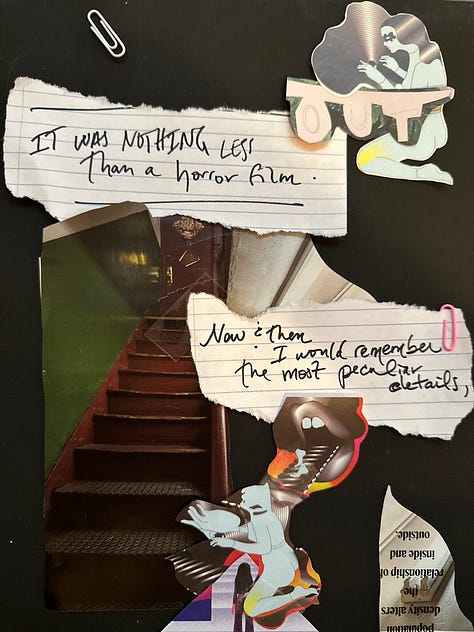 collage essay with words & images depicting a blackout experience, quoting Karl Ove Knausgaard