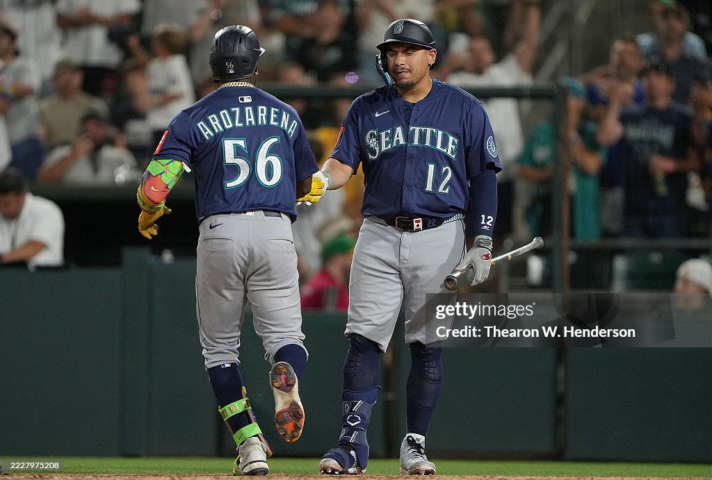 Randy Arozarena of the Seattle Mariners is congratulated by Josh... News  Photo - Getty Images