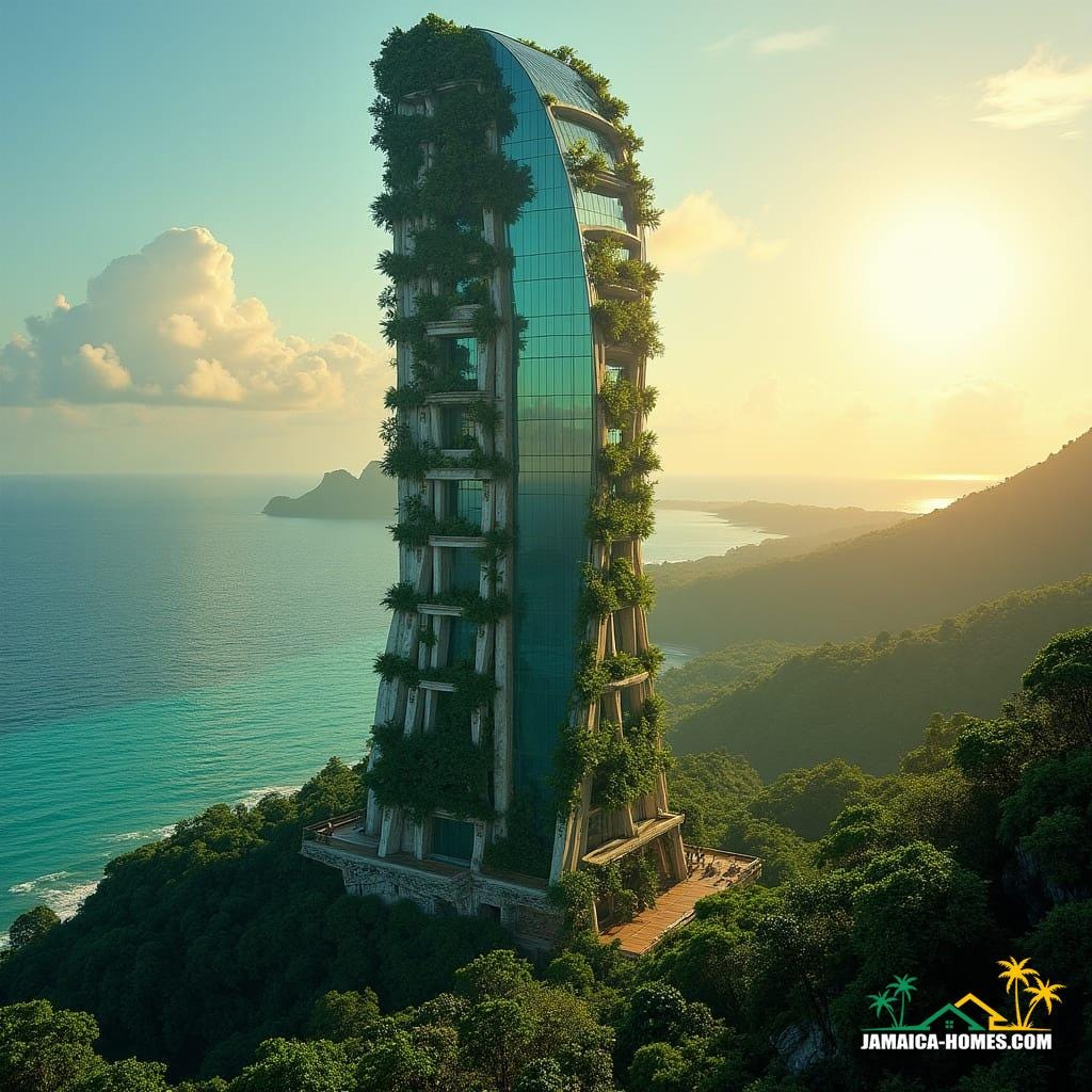 Futuristic, eye-catching buildings designed to blend with the island’s natural beauty in Jamaica’s urban landscape.