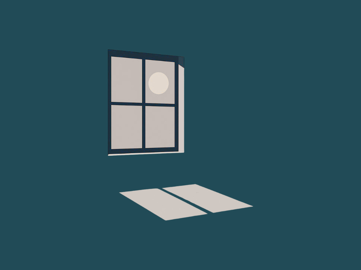 Blue room with a window and the sun peeking through