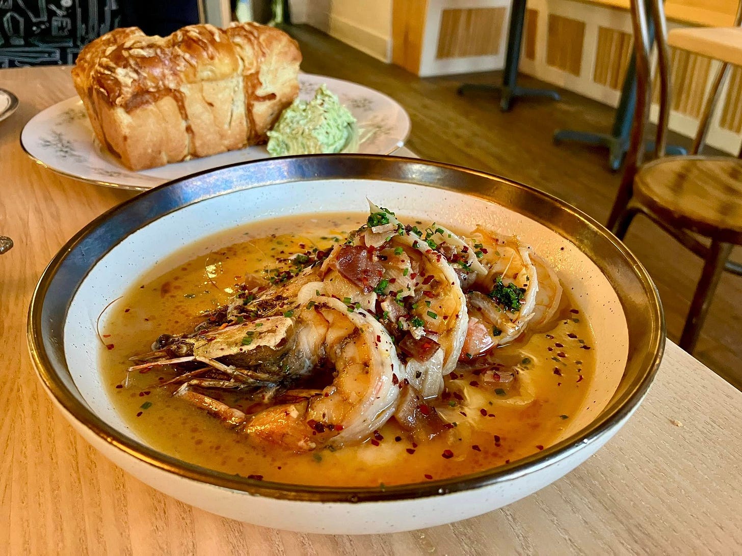 May be an image of shrimp and baguette