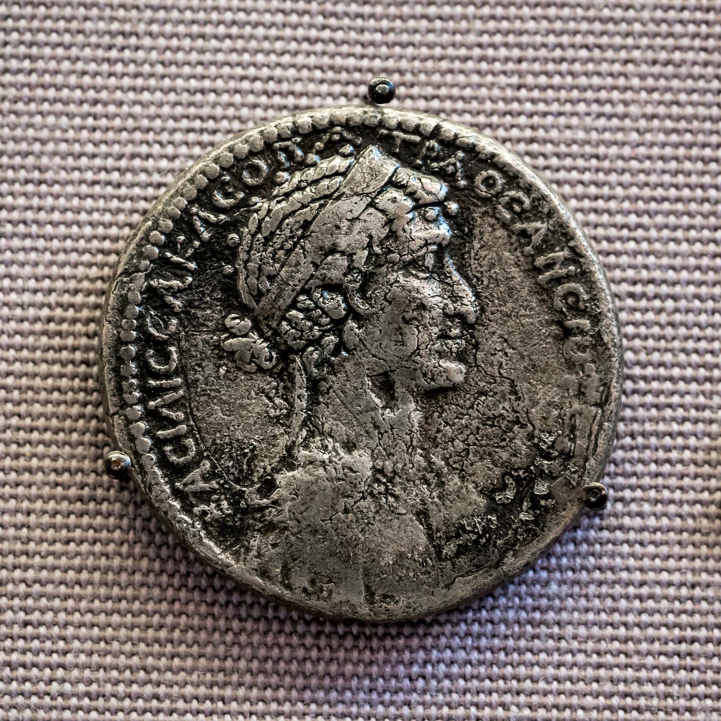 Silver coin showing the profiles of Cleopatra VII and Mark Antony, minted in Antioch. Silver coin showing the profiles of Cleopatra VII and Mark Antony, minted in Antioch.
