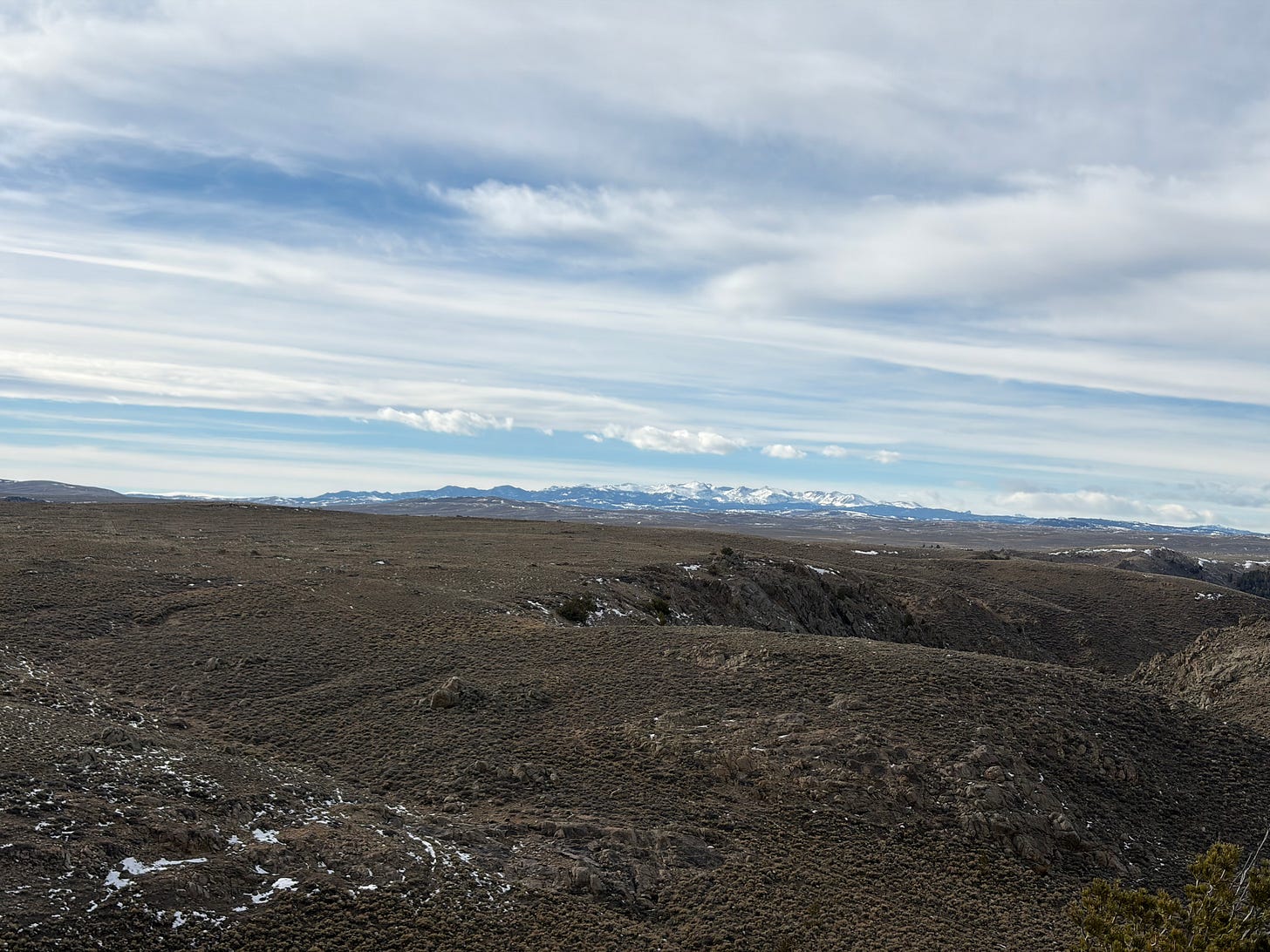 Image of the Red Desert and Wind River Mountains in March.