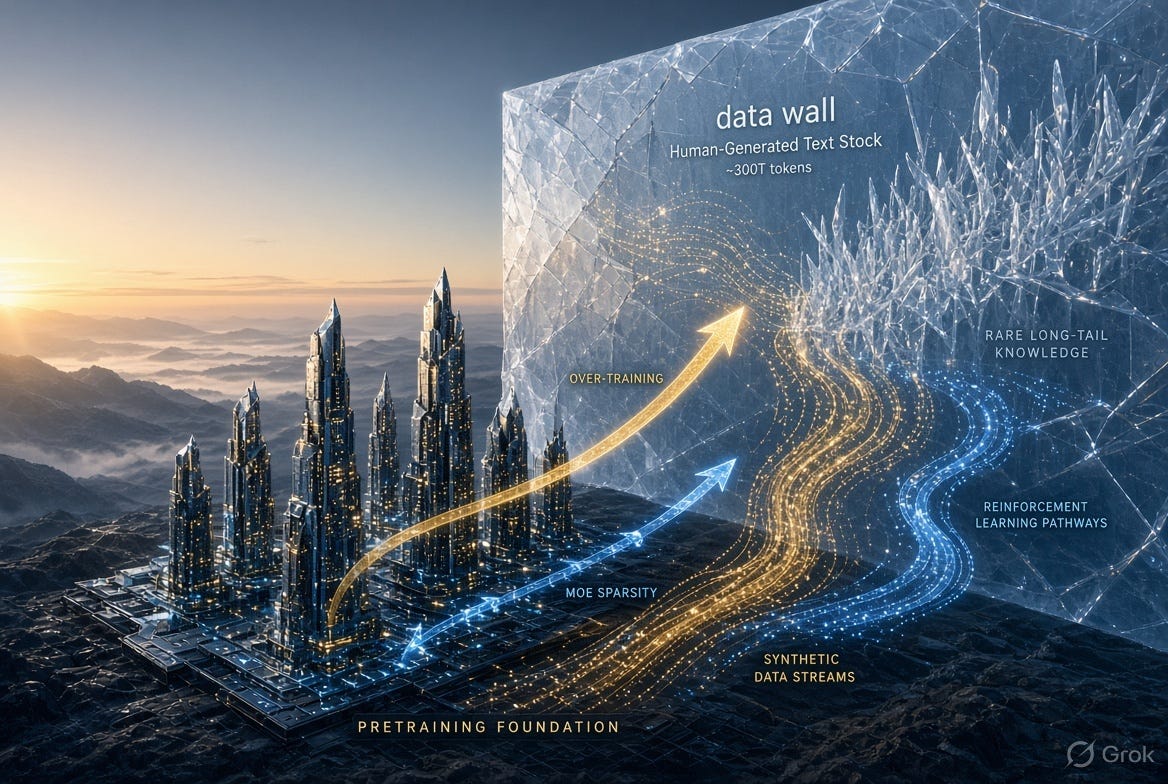 Beyond the Data Wall: Trillion-Parameter Models and the Shifting Bottleneck of Pretraining