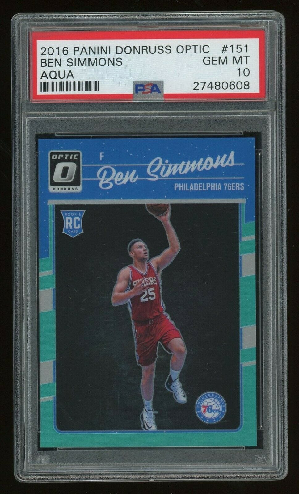 Image 1 - 2016-17-Ben-Simmons-PSA-10-Panini-Optic-Aqua-Prizm-Rookie-Rc-18-25-NICE
