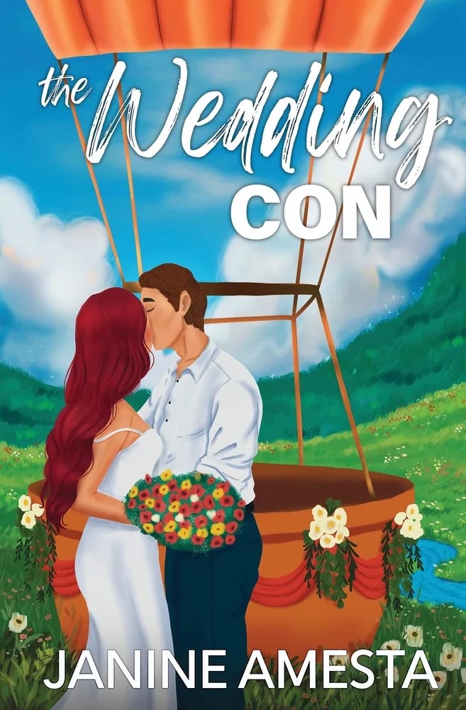 Book cover for The Wedding Con by Janine Amesta