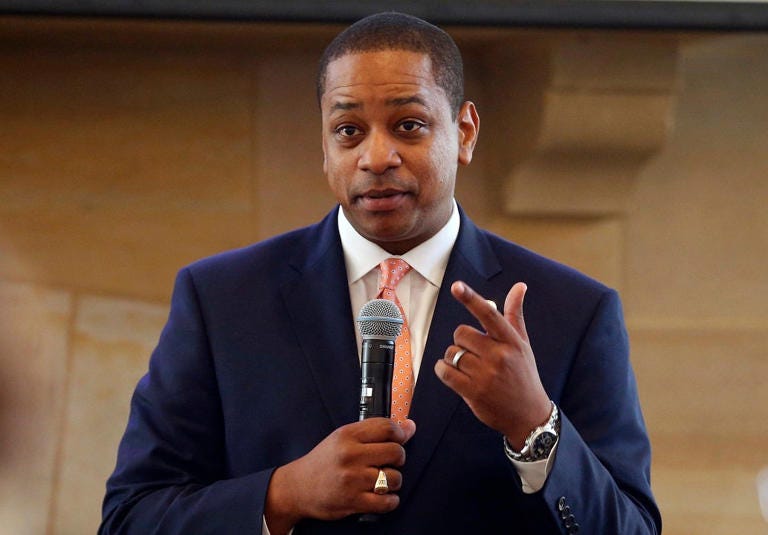 Then-Virginia Lt. Gov. Justin Fairfax gestures during remarks before a meeting of the Campaign to reduce evictions at a church meeting room in Richmond, Va. AP Newsroom Then-Virginia Lt. Gov. Justin Fairfax gestures during remarks before a meeting of the Campaign to reduce evictions at a church meeting room in Richmond, Va. AP Newsroom