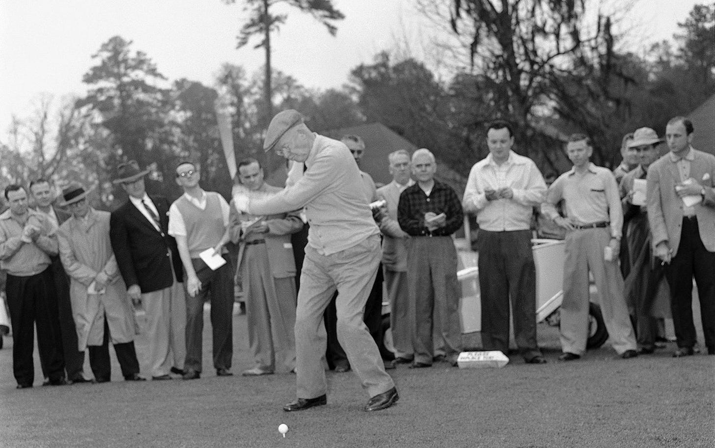 President Dwight Eisenhower takes a hearty swing during a round of golf in Thomasville, February 17, 1956. President Dwight Eisenhower takes a hearty swing during a round of golf in Thomasville, February 17, 1956.