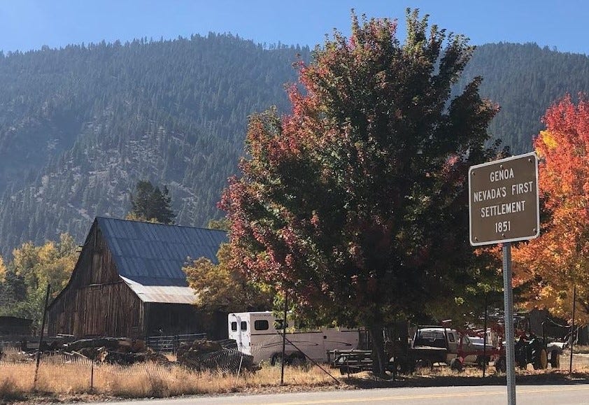 Sign reads: Genoa Nevada's first settlement 1851