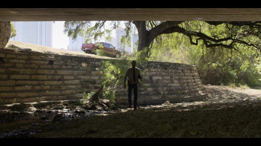 Walker walking to fight badck guys with Micki and James Walker walking to fight badck guys with Micki and James