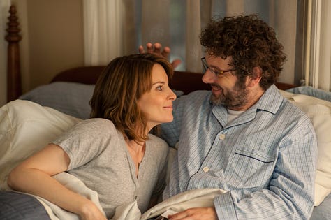 Michael Sheen with Lizzy Caplan, Tina Fey, and Sarah Silverman, respectively