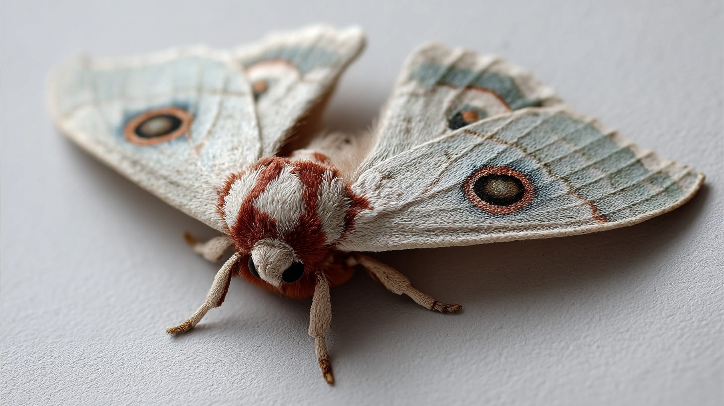 a photograph of a silk moth --ar 16:9 --profile 8vp7yun --v 7