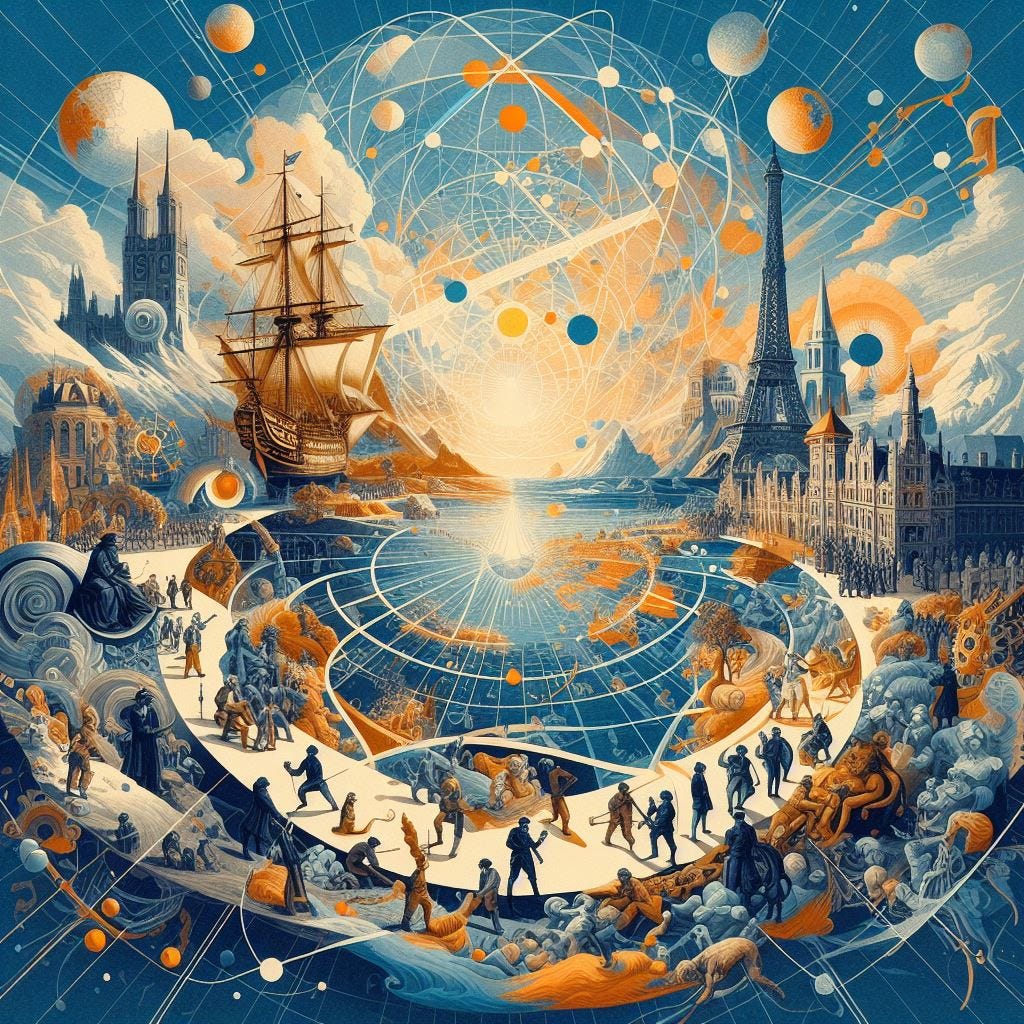 A simpler and less abstract image representing the notion of The American Surprise and How Europe's discovery of the New World made the whole world rich