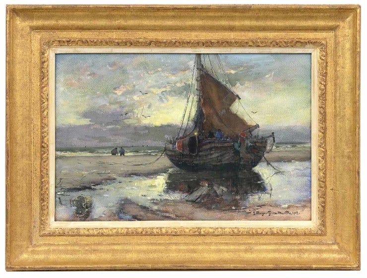 'Bomschuit op het strand' 1912 - aquarel: G.A.L. Morgenstjerne Munthe (herkomst: coll. Simonis & Buunk) 'Bomschuit op het strand' 1912 - aquarel: G.A.L. Morgenstjerne Munthe (herkomst: coll. Simonis & Buunk)