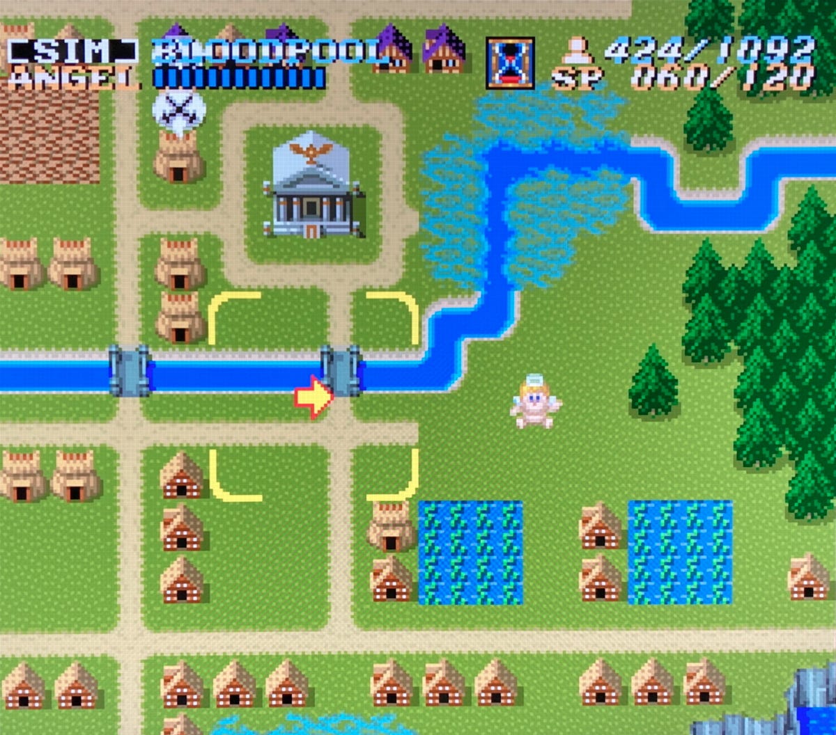 A view of Bloodpool during the god-sim portion of the SNES original. A view of Bloodpool during the god-sim portion of the SNES original.