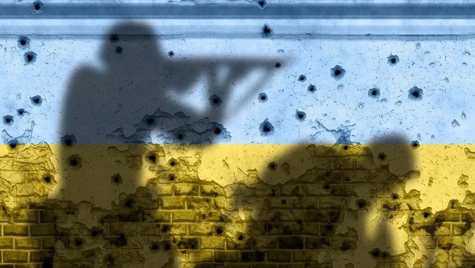 Shadows of Ukrainian soldiers