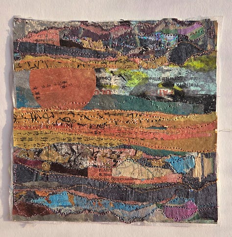 layered papers and painted Bondaweb