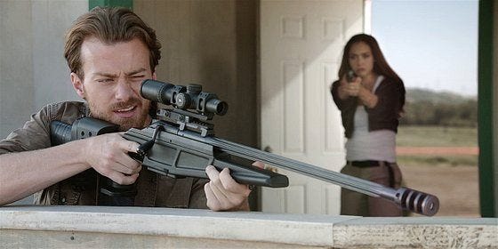 Walker Garrison has rifle site on Cordell as Micki has gun pointed at him. Walker Garrison has rifle site on Cordell as Micki has gun pointed at him.