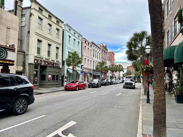 streets, cars, palmetto trees, colors