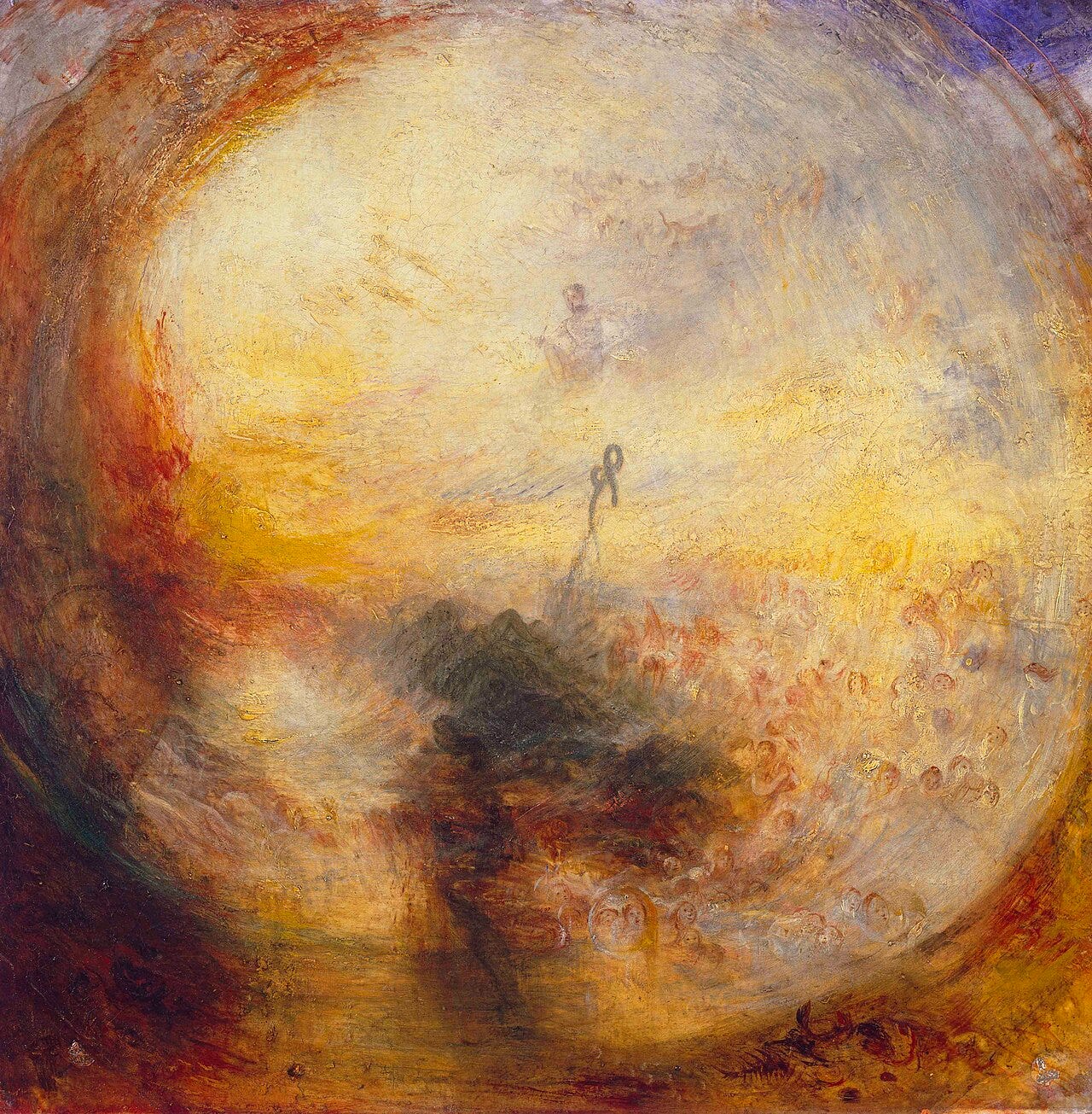 Turner painting of a swirling vortex of yellow and red light after the flood Turner painting of a swirling vortex of yellow and red light after the flood