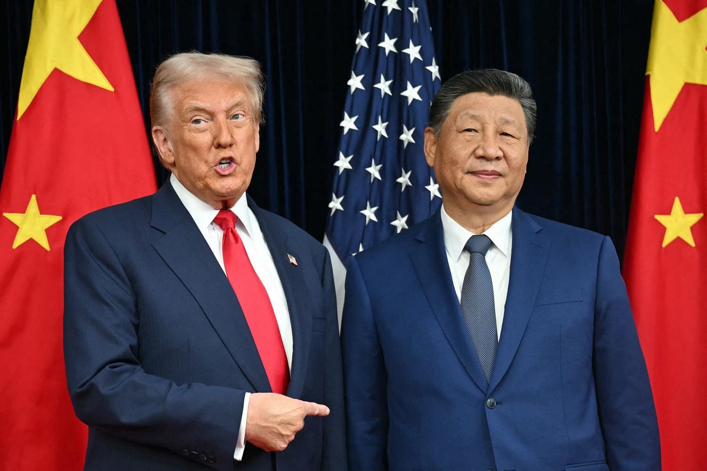 On October 30, 2025, President Donald Trump and Chairman (also President and General Secretary) Xi Jinping arrived for talks at the Gimhae Air Base in Busan, ROK. On October 30, 2025, President Donald Trump and Chairman (also President and General Secretary) Xi Jinping arrived for talks at the Gimhae Air Base in Busan, ROK.