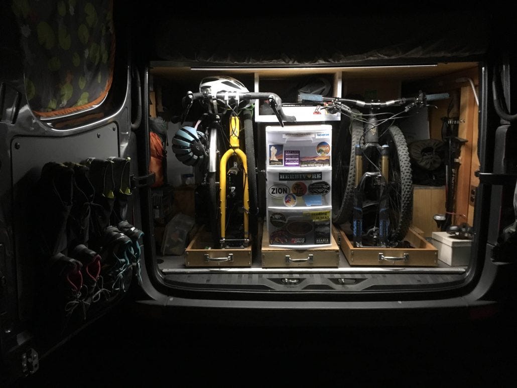 The light bar doing its job. All four bikes loaded up the night before heading out! The light bar doing its job. All four bikes loaded up the night before heading out!
