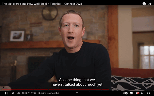 GIF, Mark Zuckerberg vestito di nero in un salotto, parla dei device che costruiranno il metaverso, tratto da Connect 2021