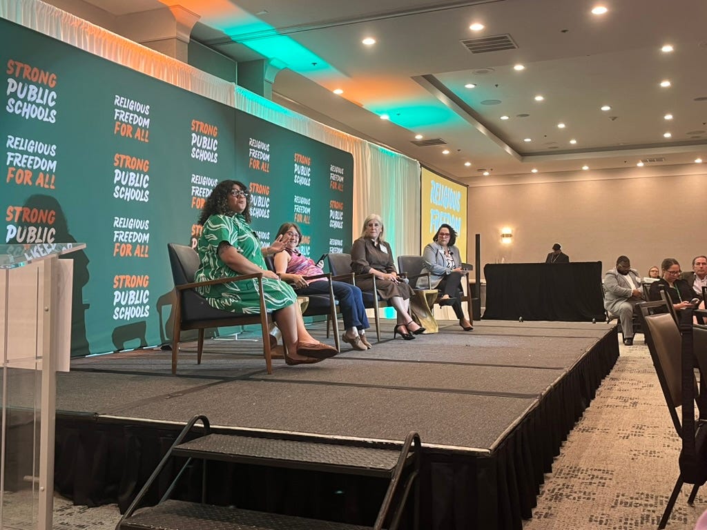 A panel discussion at the National Summit for Religious Freedom in Public Schools, featuring Texas Impact Executive Director Bee Moorhead.