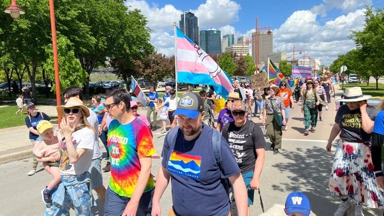 people marching down a major street 