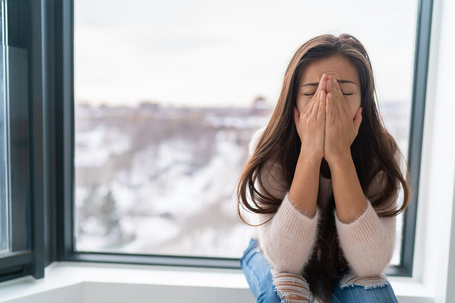 Woman with sinus headache.