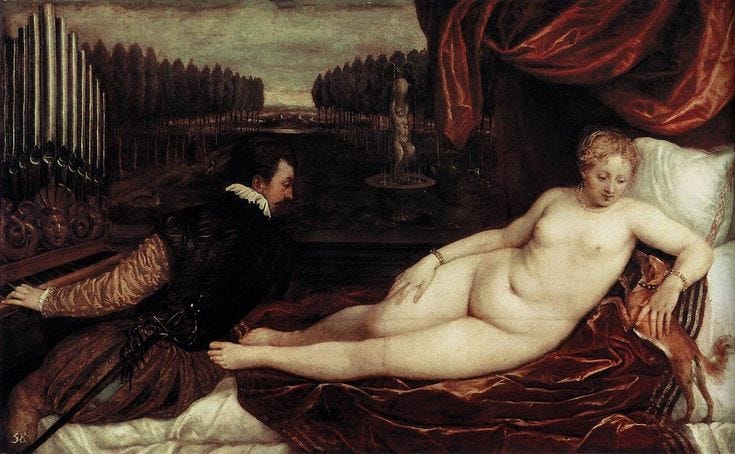 This may contain: an image of a woman laying on a bed with another person in the foreground