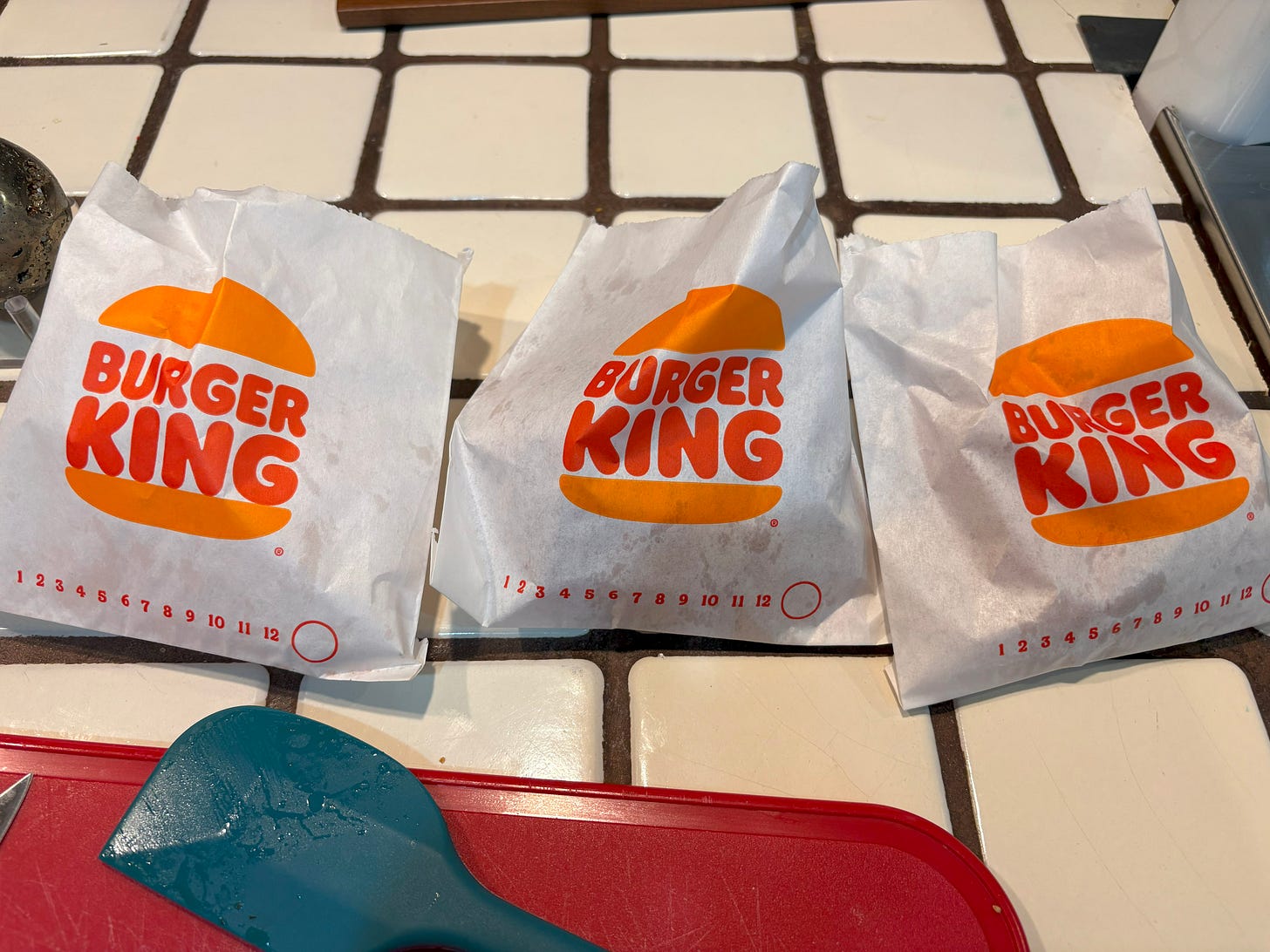Three bags of Burger King chicken nuggets