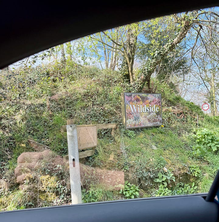 Driving down the Devon lanes until you see this sign at the front of the garden.