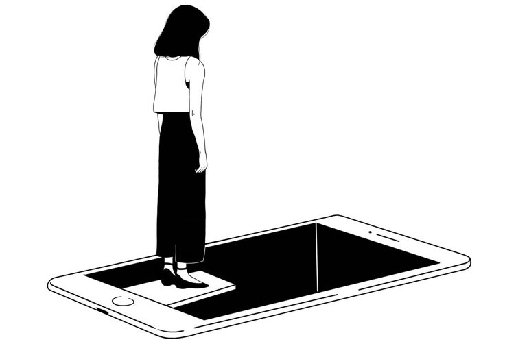This may contain: a woman standing on top of an ipad
