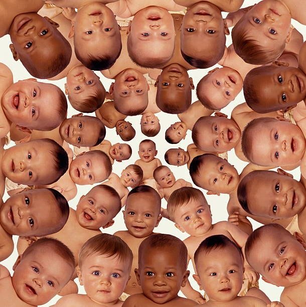 large mixed group of babies (6-9 months) (digital composite) - hundreds of babies stock pictures, royalty-free photos & images