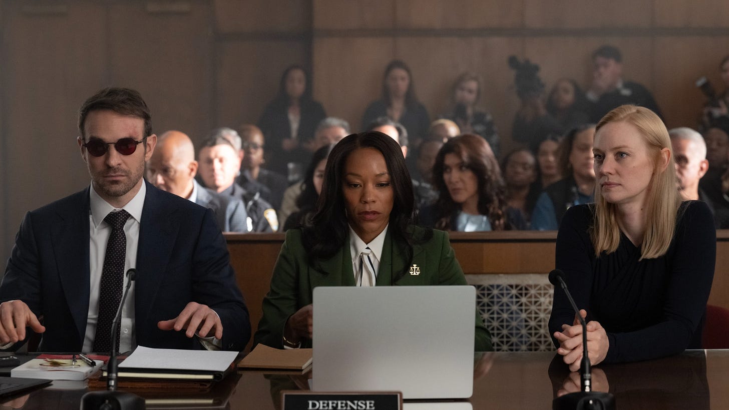 Seeking justice: Matt Murdock, Kirsten McDuffie, Karen Page (Credit: Marvel)