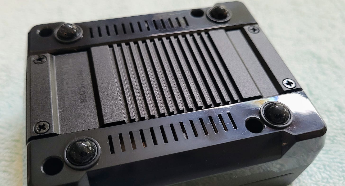 The bottom of the NVMe base: metal where the NVMe drive is, plastic elsewhere