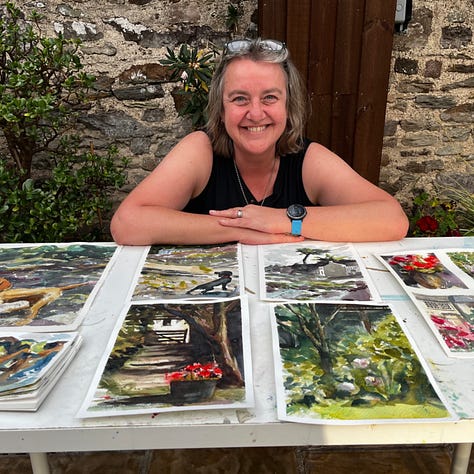 Watercolour paintings, a vizla painting, sketchbook pages by Jo Scott and an in progress tutorial by Tom Shepherd