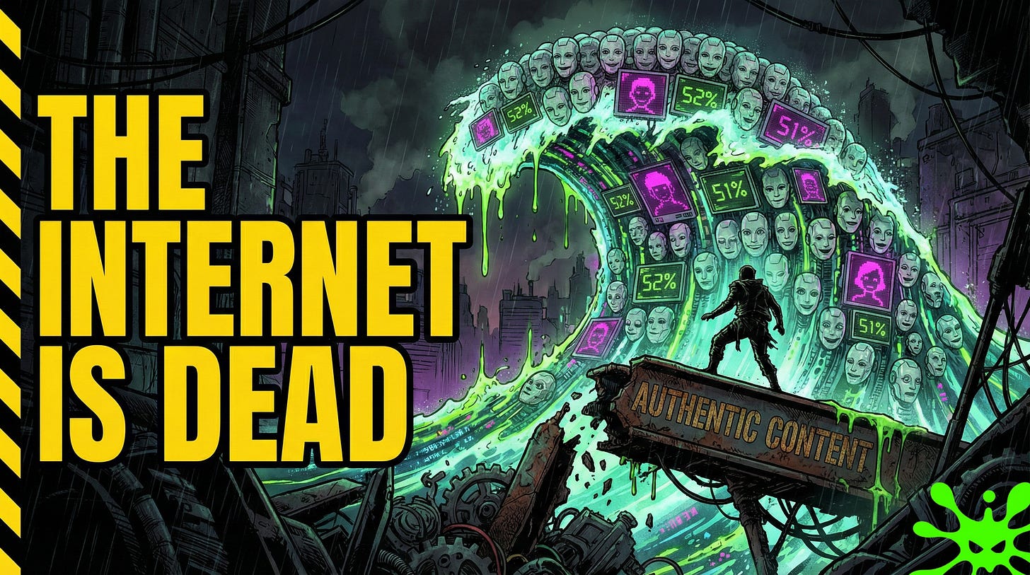 Dead internet theory 2026 bot traffic AI generated content statistics detection accuracy model collapse web authenticity crisis