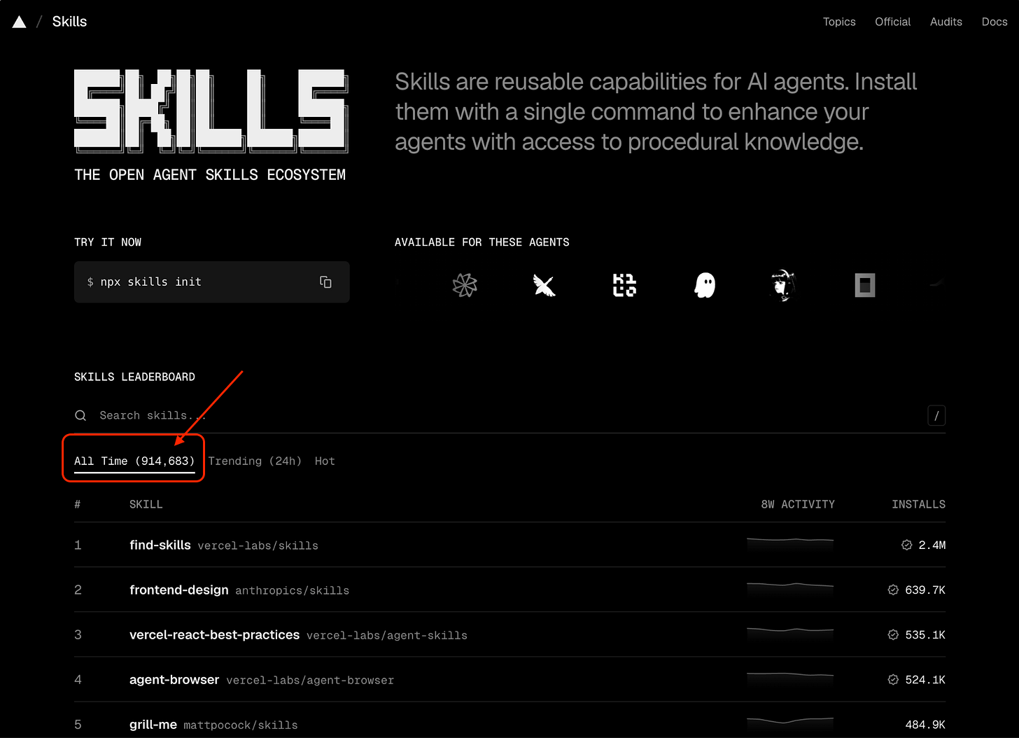 skills.sh directory listing 914,683 available Claude Code and Codex skills. skills.sh directory listing 914,683 available Claude Code and Codex skills.