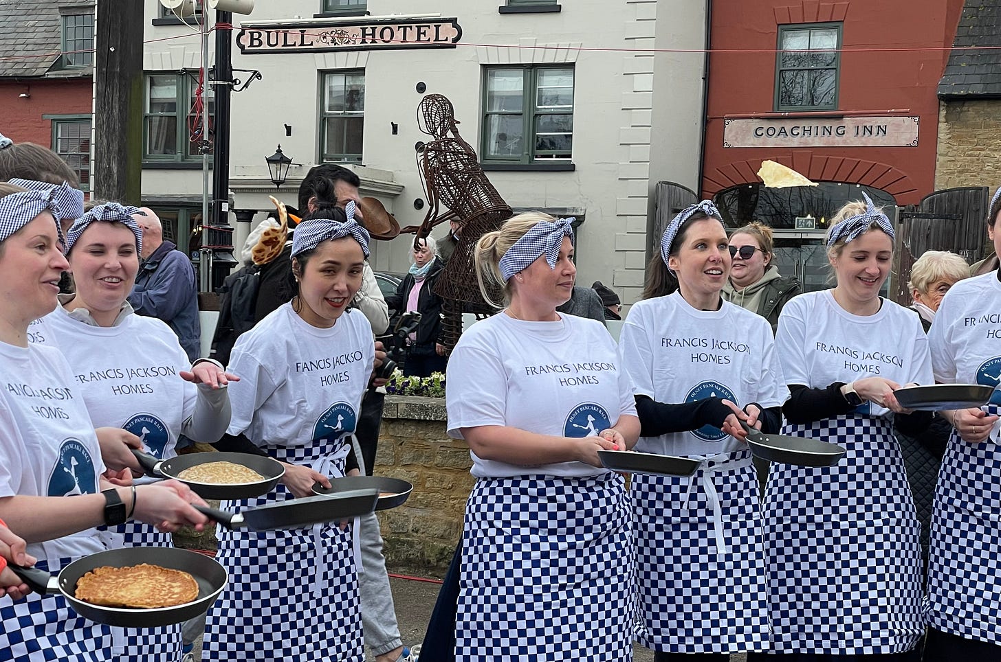 The pancake participants line uo