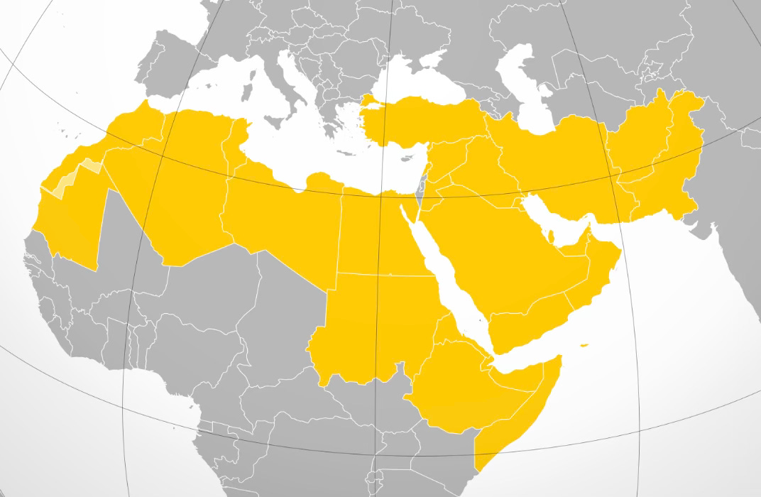 Countries of the world where the majority of the world’s Muslims reside. (all around Israel) – Wikipedia Commons.